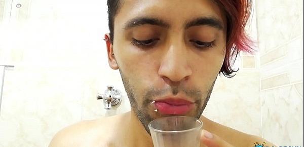  Filling a cup with spit and Jerking off with it until I cum - Camilo Brown